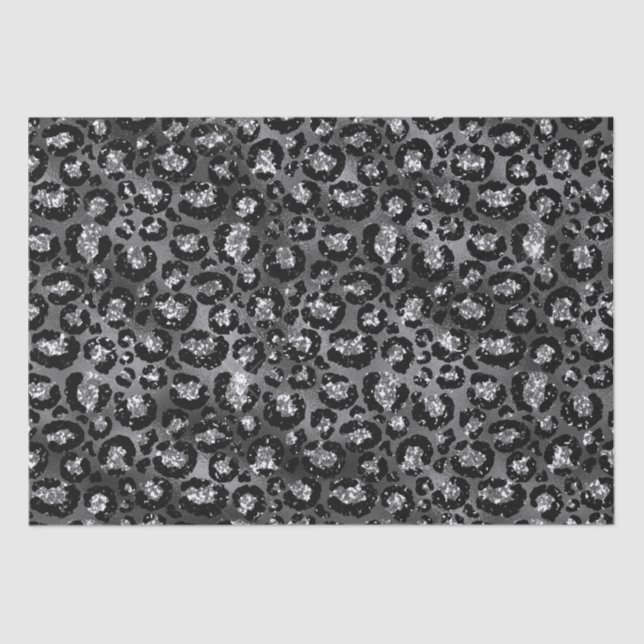 Leopard Print Black and Silver Gray Seidenpapier (Vorderseite)