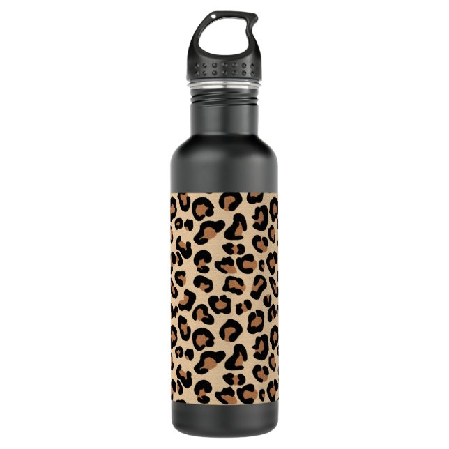 Leopard Print, Black, Brown, Rust und Tan Edelstahlflasche (Vorderseite)