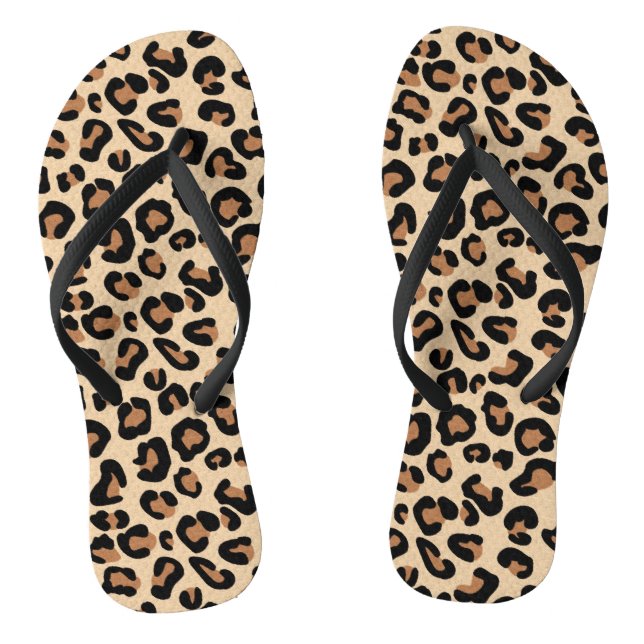 Leopard Print, Black, Brown, Rust und Tan Flip Flops (Fußbett)
