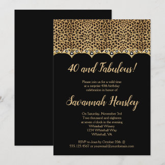 Leopard Print Black Gold Diamonds 40 und fabelhaft Einladung