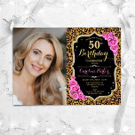 Leopard Print Black Gold Pink Foto 50. Geburtstag Einladung<br><div class="desc">Elegante florale feminine 50. Geburtstagseinladung mit Ihrem Foto. Glam schwarz rosa Design mit Imitaten Glitzer Gold. Features Tier Leopard Druck, rosa Rosen, Skript-Schriftart und Konfetti. Ideal für ein stilvolles Party für Erwachsene. Personalisieren Sie Ihre persönlichen Daten. Kann für jedes Alter angepasst werden! Gedruckte Zazzle Einladungen oder Sofortdownload digitalen druckbaren Vorlage....</div>
