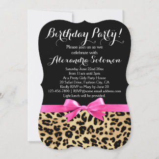 Leopard Print Black mit Hot Pink Bow Birthday Part Einladung