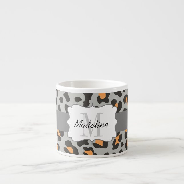Leopard Print Black Orange Gray Espresso Tasse (Vorderseite)