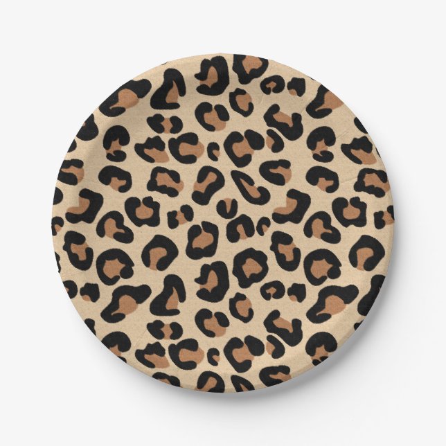 Leopard Print, Black, Rust und Tan Pappteller (Vorderseite)