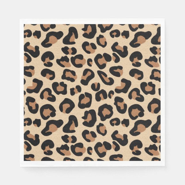 Leopard Print, Black, Rust und Tan Serviette (Vorderseite)