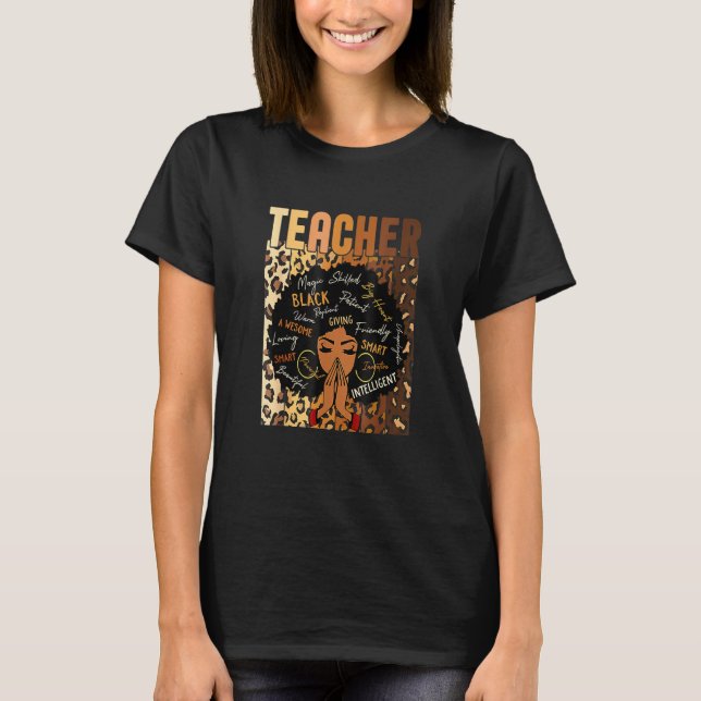 Leopard Print Black Smart Teacher Afro Liebe Melan T-Shirt (Vorderseite)