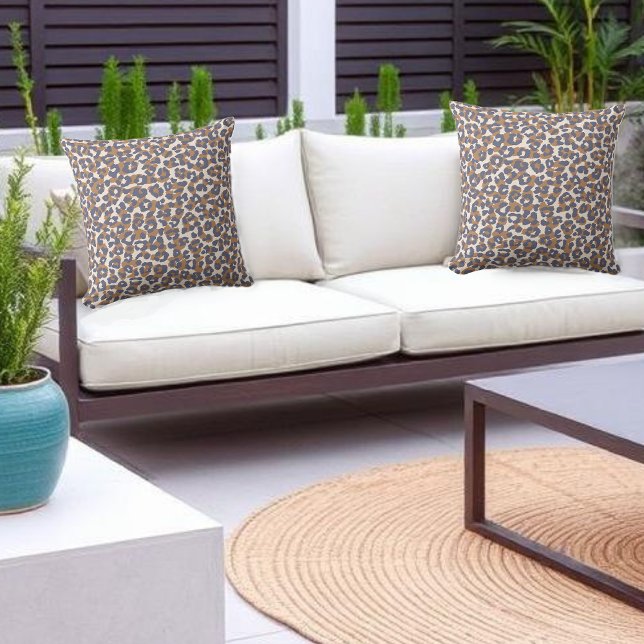 Leopard Print Blue and Brown- Kissen (Leopard Print-Blue and Brown-outdoor pillows)