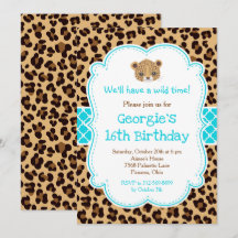 Leopard Print Blue Quatrefolie Geburtstagsparty