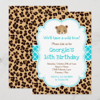 Leopard Print Blue Quatrefolie Geburtstagsparty Einladung