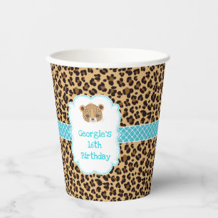 Leopard Print Blue Quatrefolie Geburtstagsparty Pappbecher