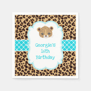 Leopard Print Blue Quatrefolie Geburtstagsparty Serviette