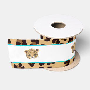 Leopard Print Blue Quatrefolie Geschenk Satinband