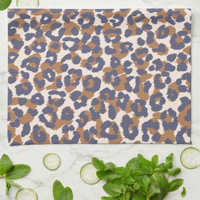 Leopard Print Blue und Brown- Geschirrtuch (Gefaltet)