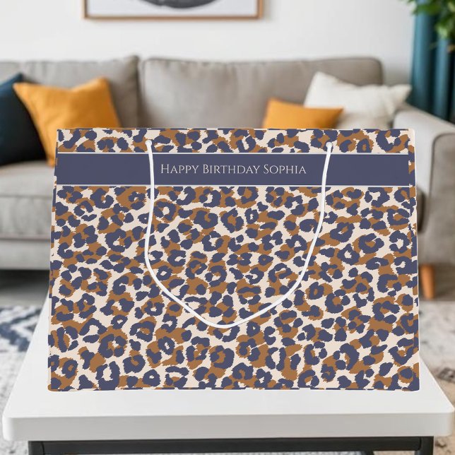 Leopard Print Blue und Brown- Große Geschenktüte (Leopard Print-Blue and Brown- Large Gift Bag)