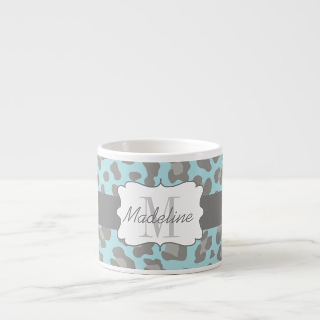 Leopard Print Blue und Gray Espresso Tasse (Vorderseite)