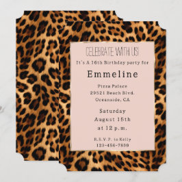 Leopard Print Blush Pink Chic Gold Glam Einladung