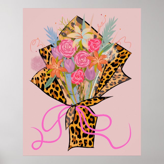 Leopard Print Bouquet Wall Art Poster (Vorne)