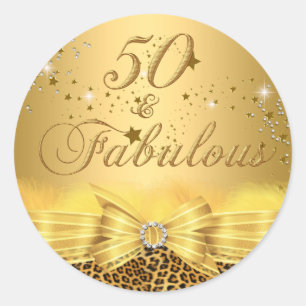 Leopard Print Bow 50 & Fabulous Birthday Sticker