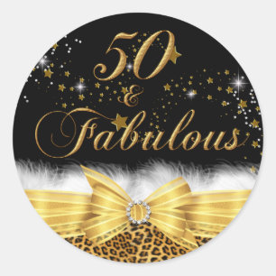 Leopard Print & Bow 50 & Fabulous Birthday Sticker