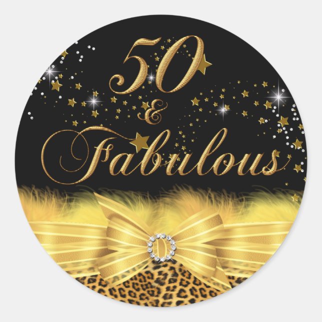 Leopard Print & Bow 50 & Fabulous Birthday Sticker (Vorderseite)