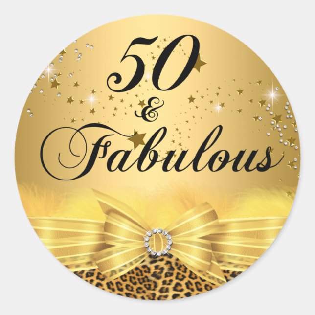 Leopard Print Bow 50 & Fabulous Birthday Sticker (Vorderseite)