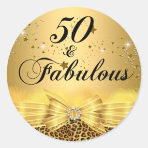 Leopard Print Bow 50 & Fabulous Birthday Sticker