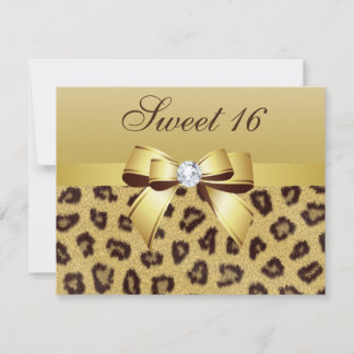 Leopard Print, Bow & Diamond Sweet 16 Einladung