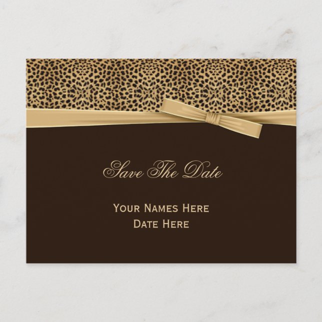 Leopard Print Bow Ribbon Dark Brown Save the Date Ankündigungspostkarte (Vorderseite)
