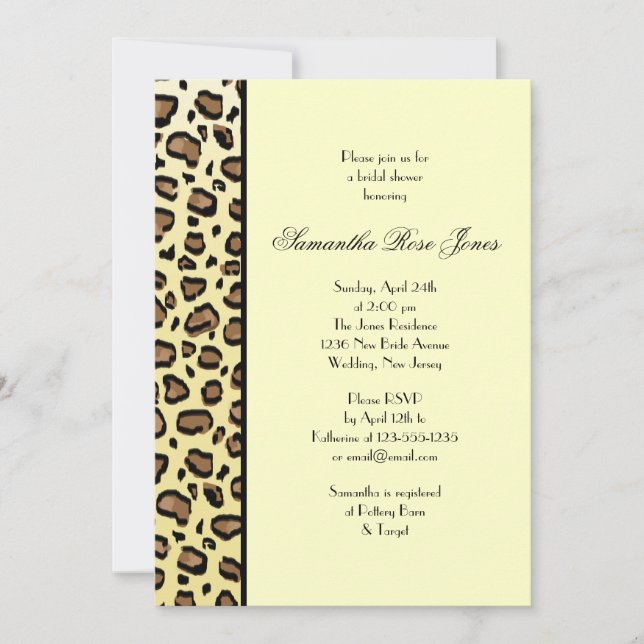 Leopard Print Bridal Dusche Einladung  Streifen (Vorderseite)