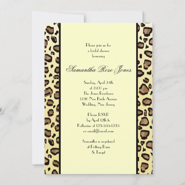 Leopard Print Bridal Dusche Einladung zwei Streife (Vorderseite)