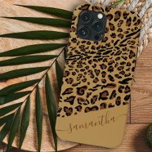 Leopard Print Brown Black Elegant Script Name