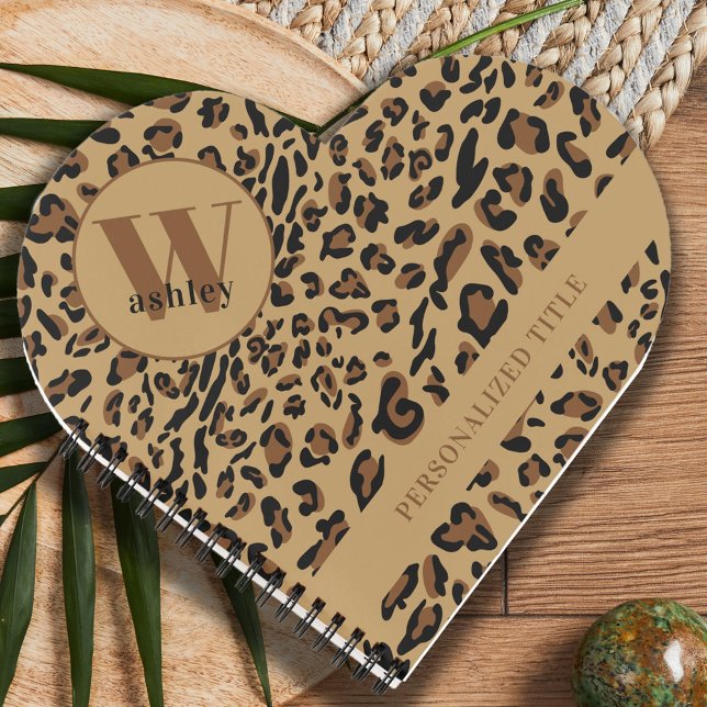 Leopard Print Brown Black Mit Monogramm Heart gefo Notizbuch (Von Creator hochgeladen)