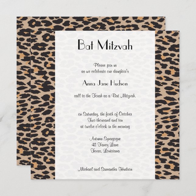 Leopard Print, Brown Leopard, Bat Mitzvah Einladung (Vorne/Hinten)