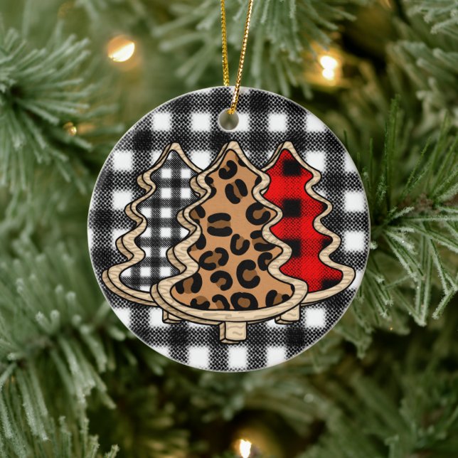 Leopard Print, Buffalo Kariert, Weihnachtsbäume Keramik Ornament (Baum)