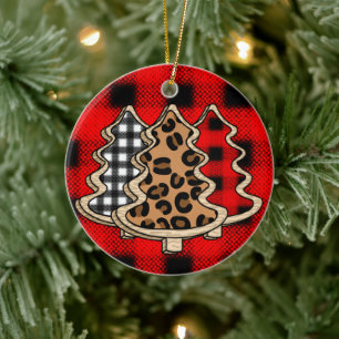 Leopard Print, Buffalo Kariert, Weihnachtsbäume Keramik Ornament