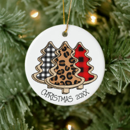 Leopard Print, Buffalo Kariert, Weihnachtsbäume Keramik Ornament