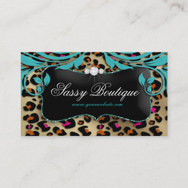 Leopard Print Business Card Blue Wirbel Schmuck Visitenkarte (Vorderseite)