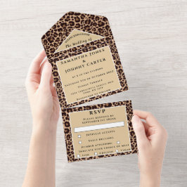 Leopard Print Cheetah Brown Safari Animal Wedding All In One Einladung
