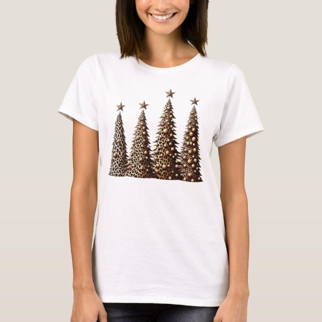 Leopard Print Christmas Tree T-Shirt (Vorderseite)