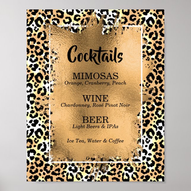Leopard Print Cocktail Bar Menu Poster (Vorne)