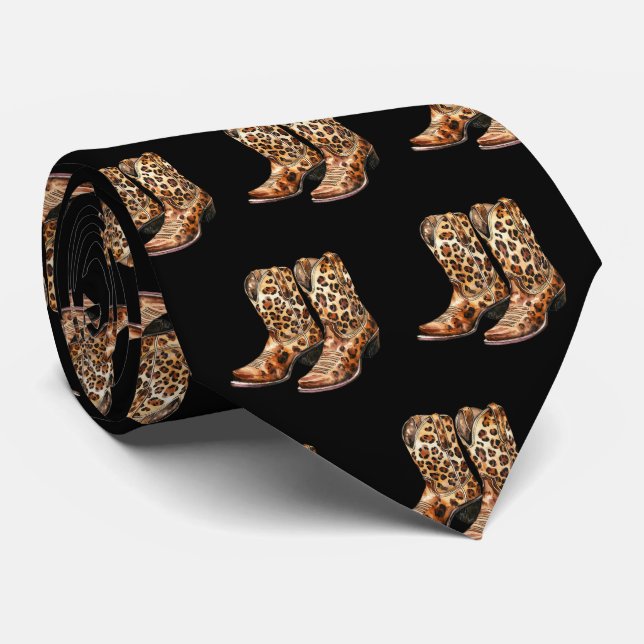 Leopard Print Cowboy Boots Neck Tie Krawatte (Gerollt)