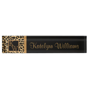 Leopard Print Custom Monogram Desk Name Plate Namensplakette