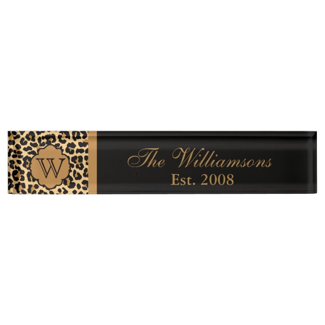 Leopard Print Custom Monogram Family Name Plate Namensplakette (Vorderseite)