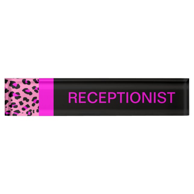 Leopard Print Custom Pink Schreibtisch Name Plate Namensplakette (Vorderseite)