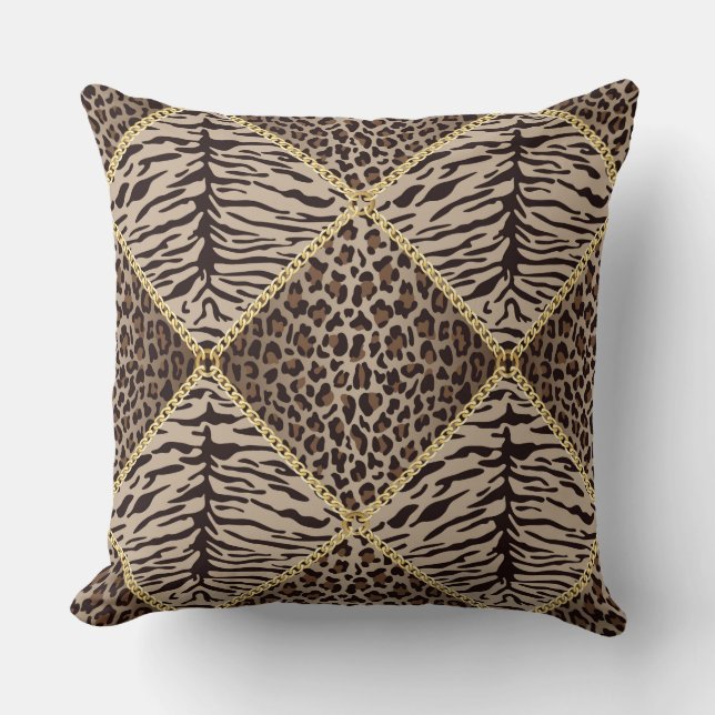 Leopard Print Diamond Design Brown/Tan Kissen (Vorderseite)