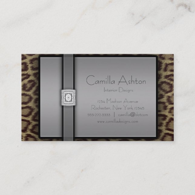 Leopard Print & Diamonds Business Cards Visitenkarte (Vorderseite)