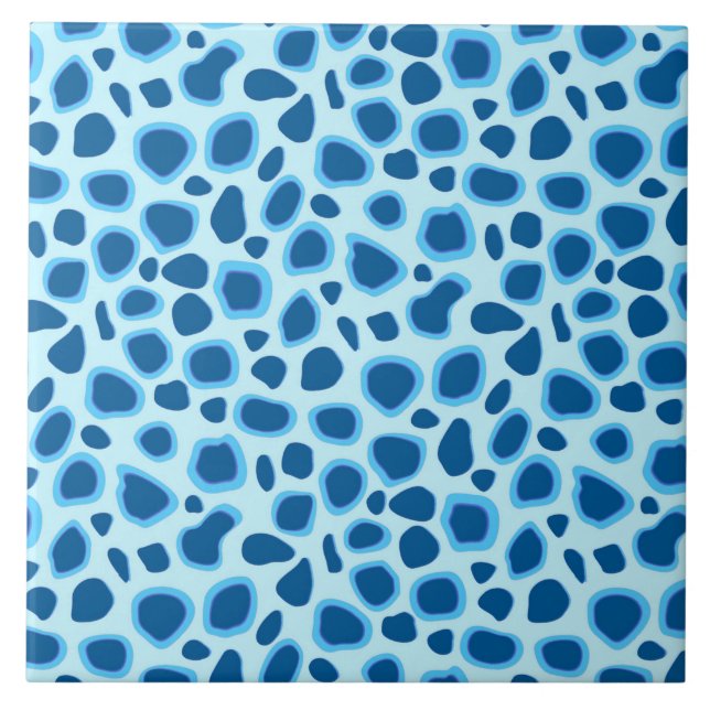 Leopard Print - Dunkles Kobalt und Himmelblau Fliese (Vorderseite)