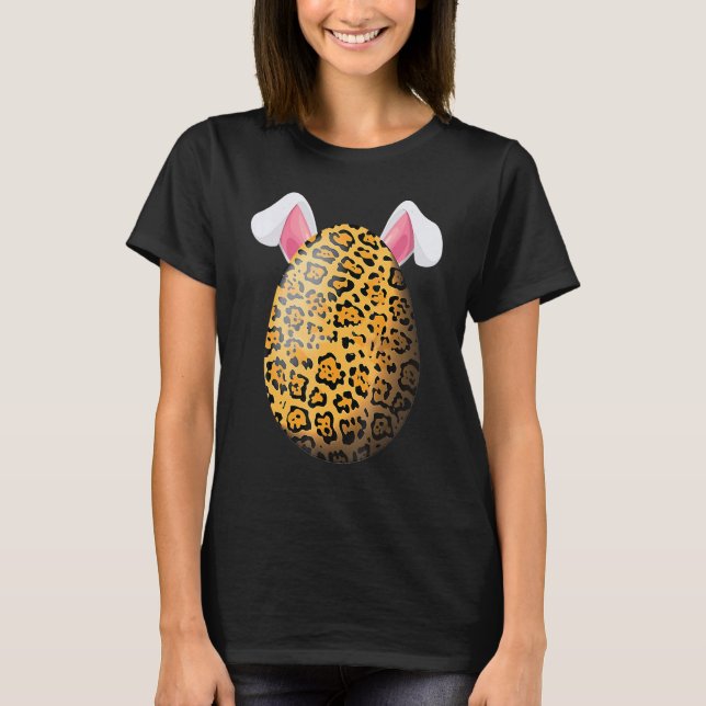 Leopard Print Egg Blume Girls Women Happy Osterfes T-Shirt (Vorderseite)