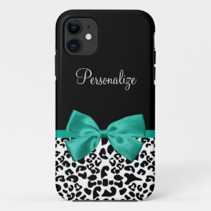 Leopard Print Emerald Green Ribbon Bow Chic Name Case-Mate iPhone Hülle