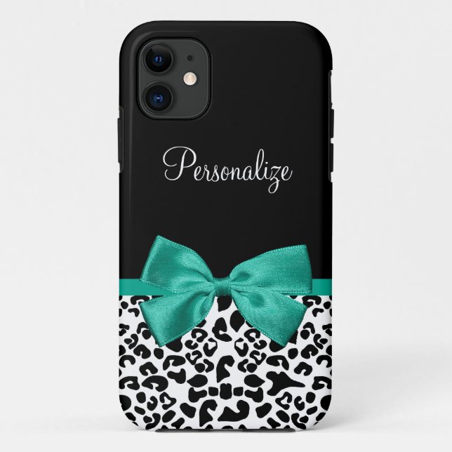 Leopard Print Emerald Green Ribbon Bow Chic Name Case-Mate iPhone Hülle (Rückseite)